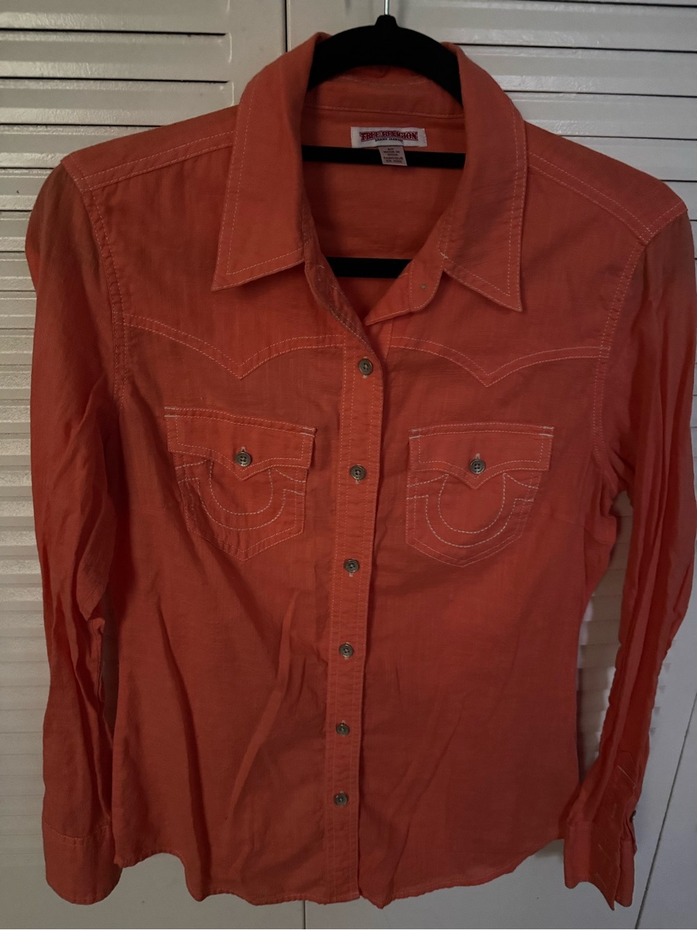 True Religion Women's Coral-Orange Western Button-Up Shirt